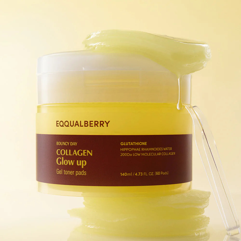 EQQUALBERRY Collagen Glow Up Gel Toner Pads veido padeliai