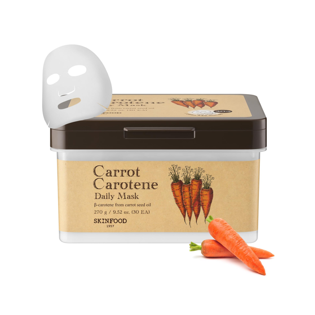SKINFOOD Carrot Carotene Daily Mask 30 pcs lakštinės veido kaukės